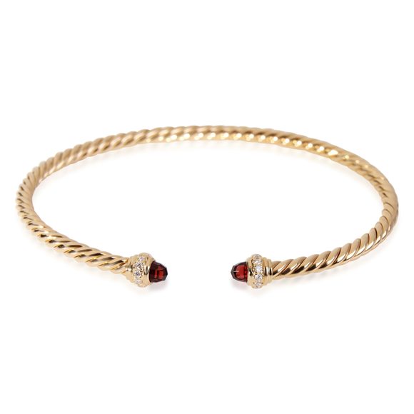 David Yurman Cable Collection Garnet & Diamond Bracelet in 18k Yellow Gold - Picture 1 of 5